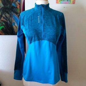 Reebok Long Sleeve Athletic 1/2 Zip Blue Top Size Large